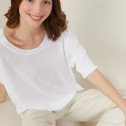 Maison Montagut T-Shirts>T-Shirt Ample Col Rond En Lin Flamme - Mairena