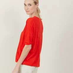 Maison Montagut T-Shirts>T-Shirt Ample Col Rond En Lin Flamme - Mairena