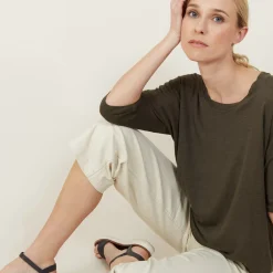 Maison Montagut T-Shirts>T-Shirt Ample Col Rond En Lin Flamme - Mairena