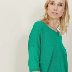 Maison Montagut T-Shirts>T-Shirt Ample Col Rond En Lin Flamme - Mairena