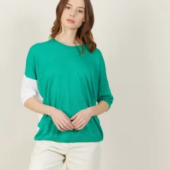 Maison Montagut T-Shirts>T-Shirt Ample Col Rond En Lin Flamme Bicolore - Mairena Bis