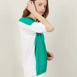 Maison Montagut T-Shirts>T-Shirt Ample Col Rond En Lin Flamme Bicolore - Mairena Bis