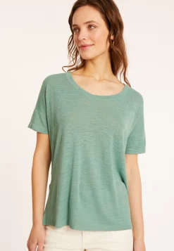 Maison Montagut T-Shirts>T-Shirt Ample Col Rond En Lin Flamme - Pavot