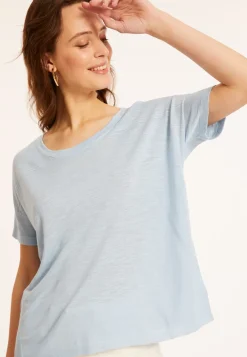 Maison Montagut T-Shirts>T-Shirt Ample Col Rond En Lin Flamme - Pavot
