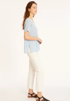 Maison Montagut T-Shirts>T-Shirt Ample Col Rond En Lin Flamme - Pavot