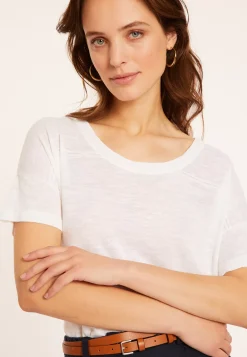 Maison Montagut T-Shirts>T-Shirt Ample Col Rond En Lin Flamme - Pavot