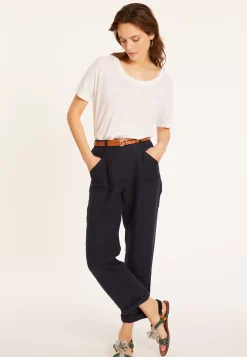 Maison Montagut T-Shirts>T-Shirt Ample Col Rond En Lin Flamme - Pavot