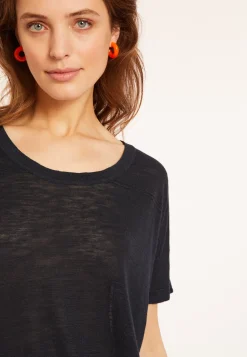 Maison Montagut T-Shirts>T-Shirt Ample Col Rond En Lin Flamme - Pavot