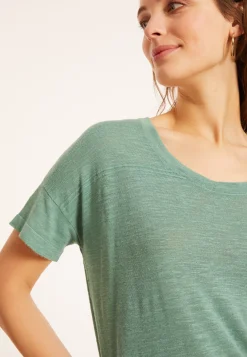 Maison Montagut T-Shirts>T-Shirt Ample Col Rond En Lin Flamme - Pavot