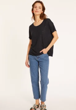 Maison Montagut T-Shirts>T-Shirt Ample Col Rond En Lin Flamme - Pavot