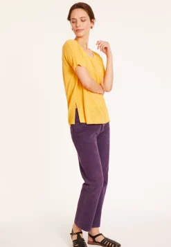 Maison Montagut T-Shirts>T-Shirt Ample Col Rond En Lin Flamme - Pavot