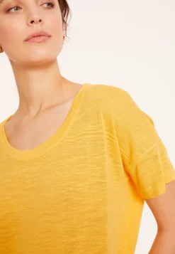 Maison Montagut T-Shirts>T-Shirt Ample Col Rond En Lin Flamme - Pavot
