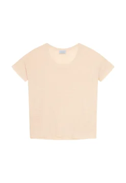 Maison Montagut T-Shirts>T-Shirt Ample Col Rond En Lin Flamme - Pavot
