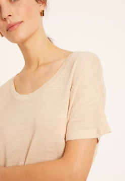 Maison Montagut T-Shirts>T-Shirt Ample Col Rond En Lin Flamme - Pavot