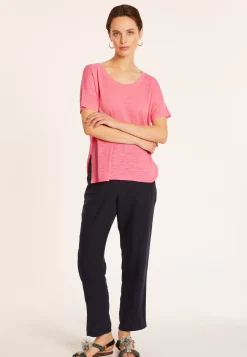 Maison Montagut T-Shirts>T-Shirt Ample Col Rond En Lin Flamme - Pavot