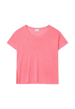 Maison Montagut T-Shirts>T-Shirt Ample Col Rond En Lin Flamme - Pavot