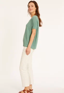 Maison Montagut T-Shirts>T-Shirt Ample Col Rond En Lin Flamme - Pavot
