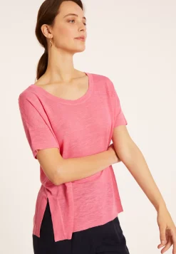 Maison Montagut T-Shirts>T-Shirt Ample Col Rond En Lin Flamme - Pavot
