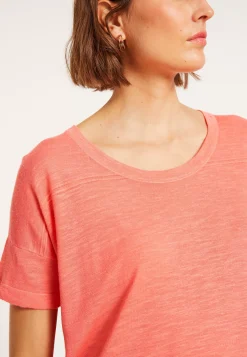 Maison Montagut T-Shirts>T-Shirt Ample Col Rond En Lin Flamme - Pavot