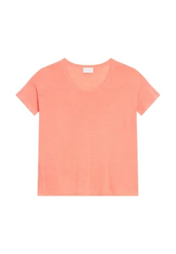 Maison Montagut T-Shirts>T-Shirt Ample Col Rond En Lin Flamme - Pavot