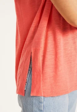 Maison Montagut T-Shirts>T-Shirt Ample Col Rond En Lin Flamme - Pavot