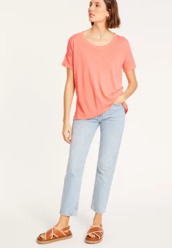 Maison Montagut T-Shirts>T-Shirt Ample Col Rond En Lin Flamme - Pavot