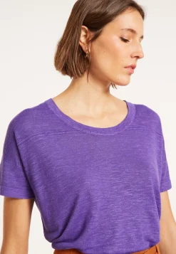 Maison Montagut T-Shirts>T-Shirt Ample Col Rond En Lin Flamme - Pavot