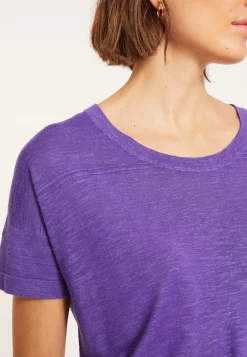 Maison Montagut T-Shirts>T-Shirt Ample Col Rond En Lin Flamme - Pavot