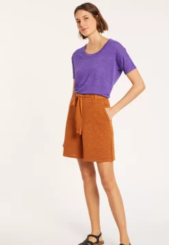 Maison Montagut T-Shirts>T-Shirt Ample Col Rond En Lin Flamme - Pavot