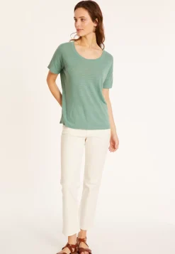 Maison Montagut T-Shirts>T-Shirt Ample Col Rond En Lin Flamme - Pavot