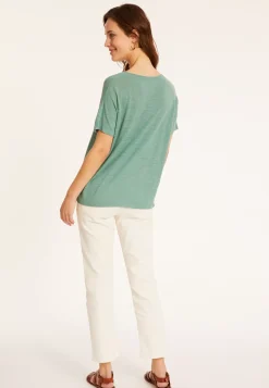 Maison Montagut T-Shirts>T-Shirt Ample Col Rond En Lin Flamme - Pavot