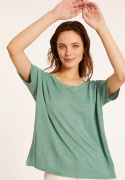 Maison Montagut T-Shirts>T-Shirt Ample Col Rond En Lin Flamme - Pavot