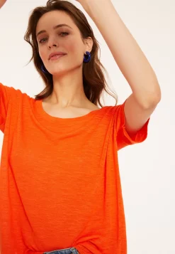 Maison Montagut T-Shirts>T-Shirt Ample Col Rond En Lin Flamme - Pavot