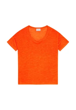 Maison Montagut T-Shirts>T-Shirt Ample Col Rond En Lin Flamme - Pavot