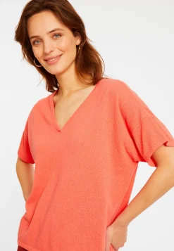 Maison Montagut T-Shirts>T-Shirt Ample Col V En Coton Brosse - Maden