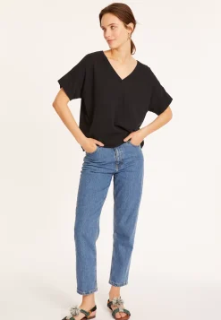 Maison Montagut T-Shirts>T-Shirt Ample Col V En Coton Brosse - Maden