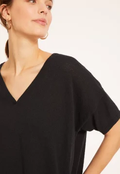 Maison Montagut T-Shirts>T-Shirt Ample Col V En Coton Brosse - Maden