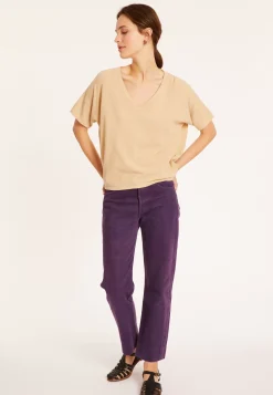 Maison Montagut T-Shirts>T-Shirt Ample Col V En Coton Brosse - Maden