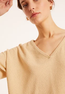 Maison Montagut T-Shirts>T-Shirt Ample Col V En Coton Brosse - Maden