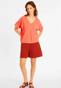 Maison Montagut T-Shirts>T-Shirt Ample Col V En Coton Brosse - Maden