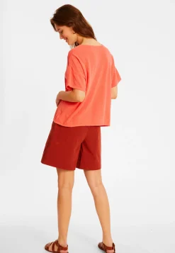 Maison Montagut T-Shirts>T-Shirt Ample Col V En Coton Brosse - Maden
