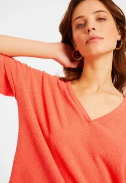 Maison Montagut T-Shirts>T-Shirt Ample Col V En Coton Brosse - Maden