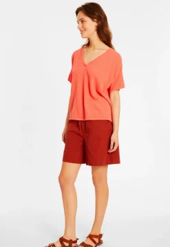 Maison Montagut T-Shirts>T-Shirt Ample Col V En Coton Brosse - Maden