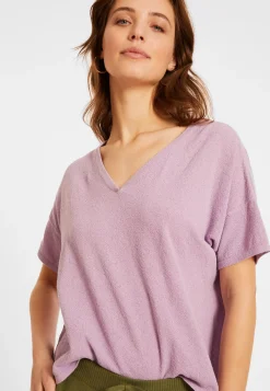 Maison Montagut T-Shirts>T-Shirt Ample Col V En Coton Brosse - Maden