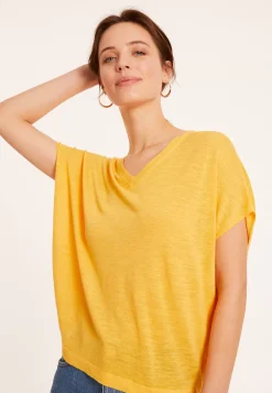 Maison Montagut T-Shirts>T-Shirt Ample Col V En Lin Flamme - Marra
