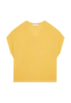 Maison Montagut T-Shirts>T-Shirt Ample Col V En Lin Flamme - Marra