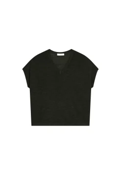 Maison Montagut T-Shirts>T-Shirt Ample Col V En Lin Flamme - Marra