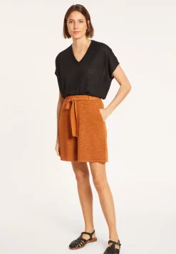 Maison Montagut T-Shirts>T-Shirt Ample Col V En Lin Flamme - Marra