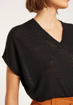 Maison Montagut T-Shirts>T-Shirt Ample Col V En Lin Flamme - Marra