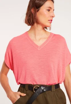 Maison Montagut T-Shirts>T-Shirt Ample Col V En Lin Flamme - Marra